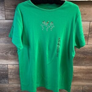 NWT Coral Bay Flamingo Holiday Tshirt,Green, Rhinestone Santa Flamingoes,Size XL